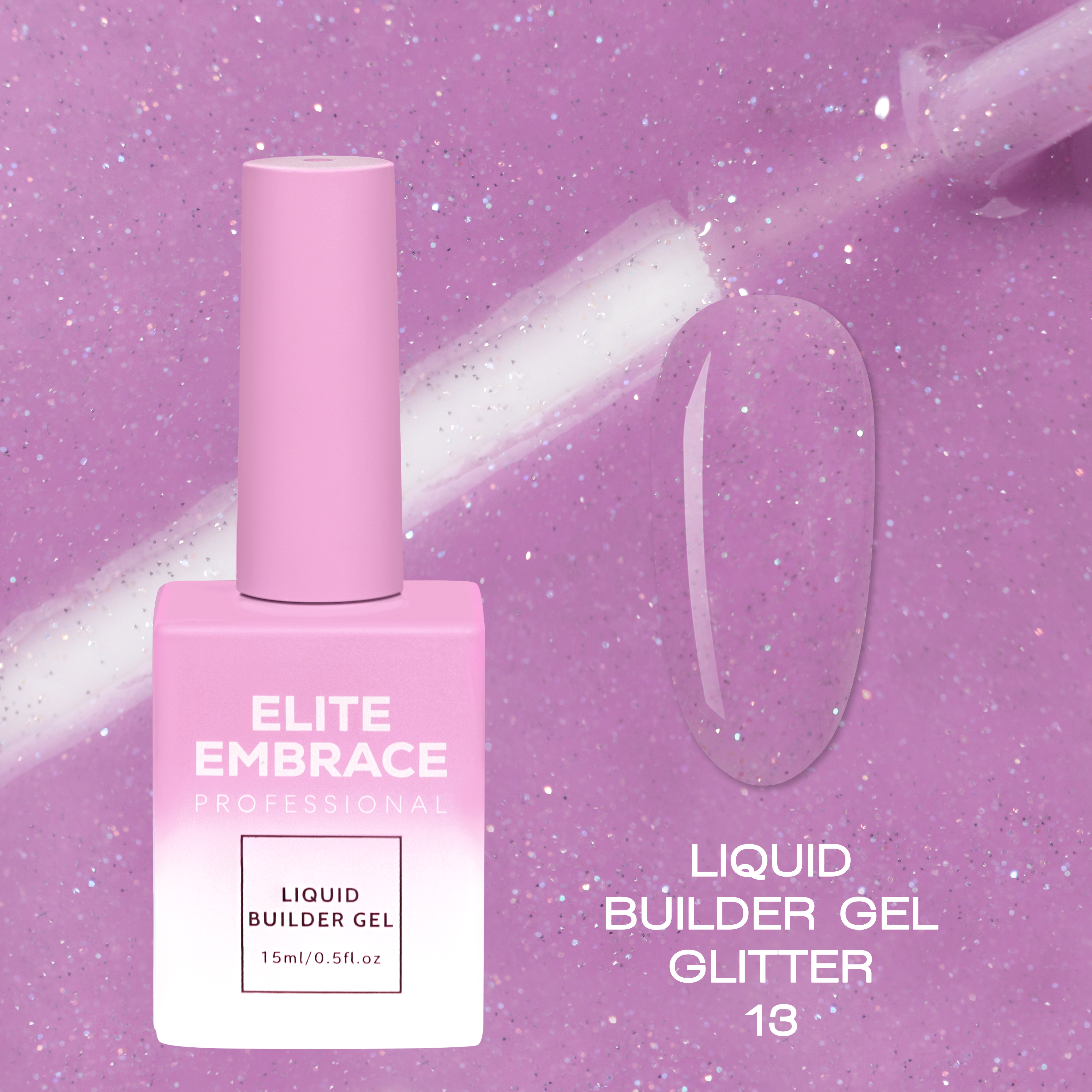 ELITE EMBRACE Professional Liquid Builder Gel Glitter 13 15ml ELBGG1315
