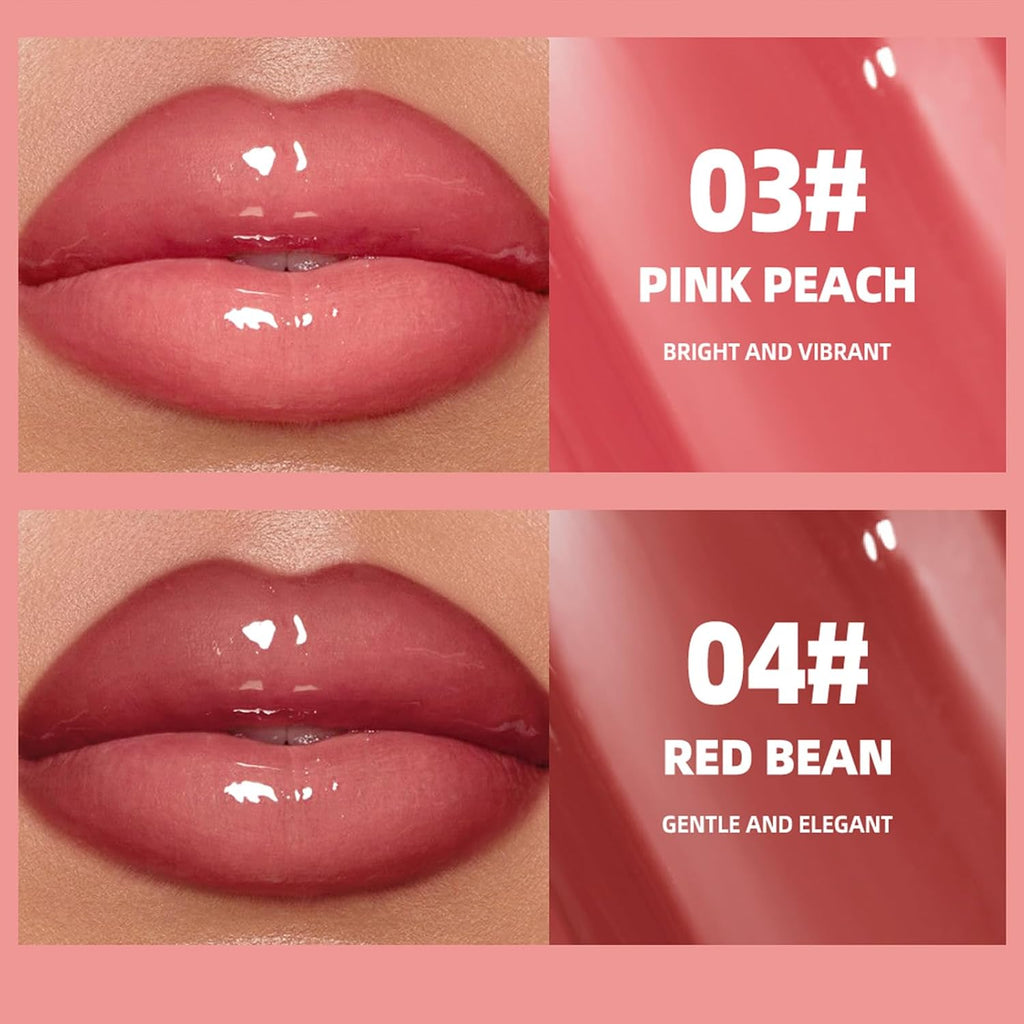 4Pcs Tinted Lip Gloss Set, Hydrating Lip Plumper High Shine Glass Finish Lip Jam, Long-Lasting Liquid Lipstick, Moisturizing Jelly Lipstick, Lip Gloss for Women