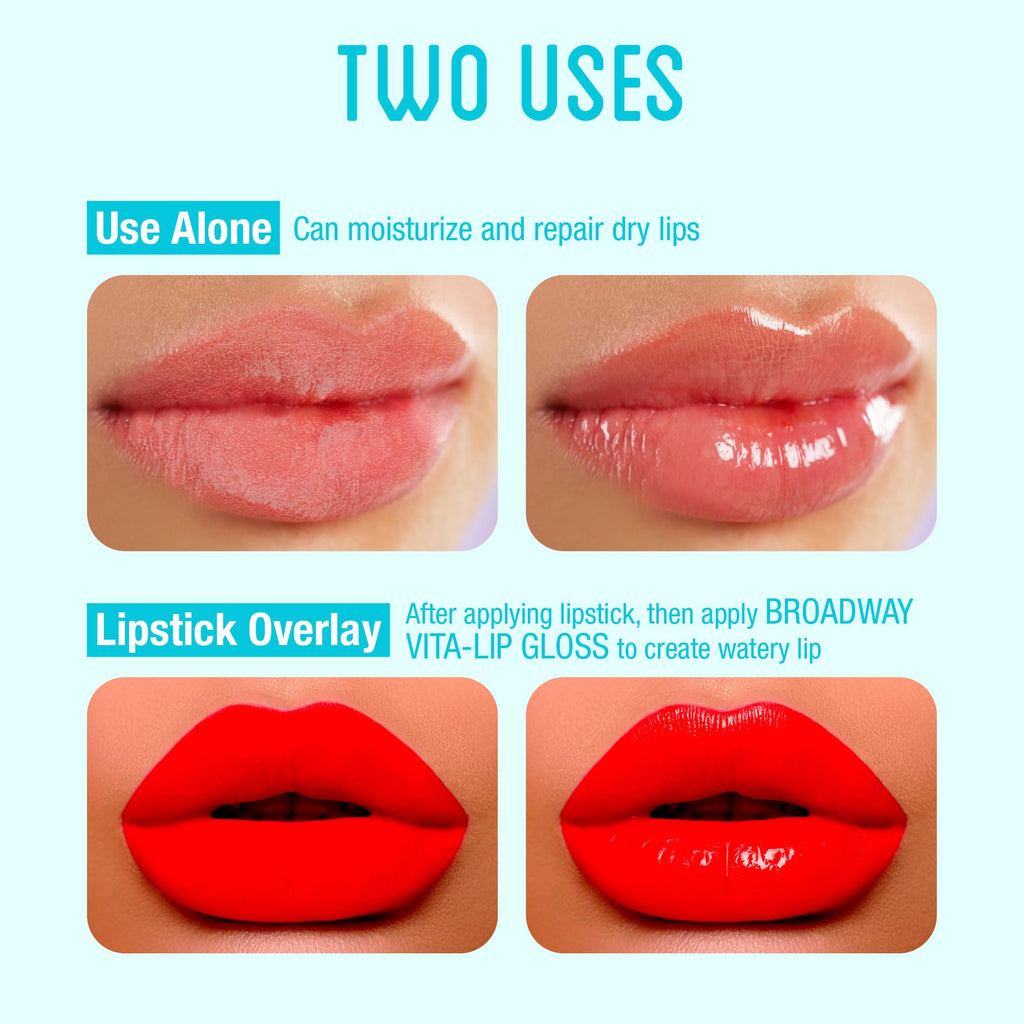 Ruby Kisses Broadway Vita-Lip Clear Lip Gloss (8 Pack), Ultra-Hydrating & Soothing Formula with Vitamins, High-Shine Non-Sticky Finish Lip Balm with Mint, Rosehip, Coconut, Mango, Argan, Honey, Shea