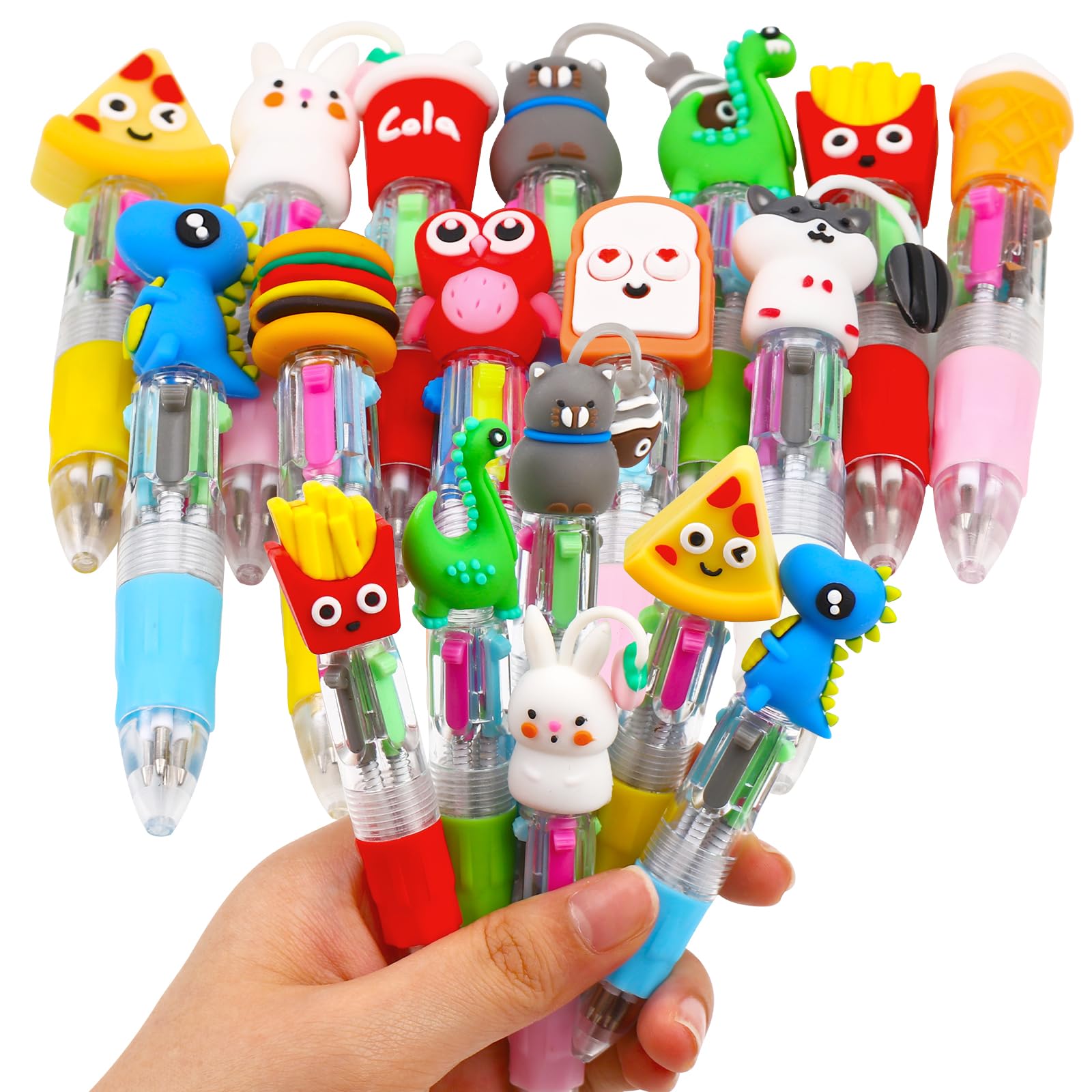 CZWZ 20Pcs Mini Multicolor Pens in One 4-in-1 Cute Pens Bulk for Kids, Fun Kawaii Ballpoint Pens for Birthdays and Children's Party Favors Gifts Teacher School Supplies