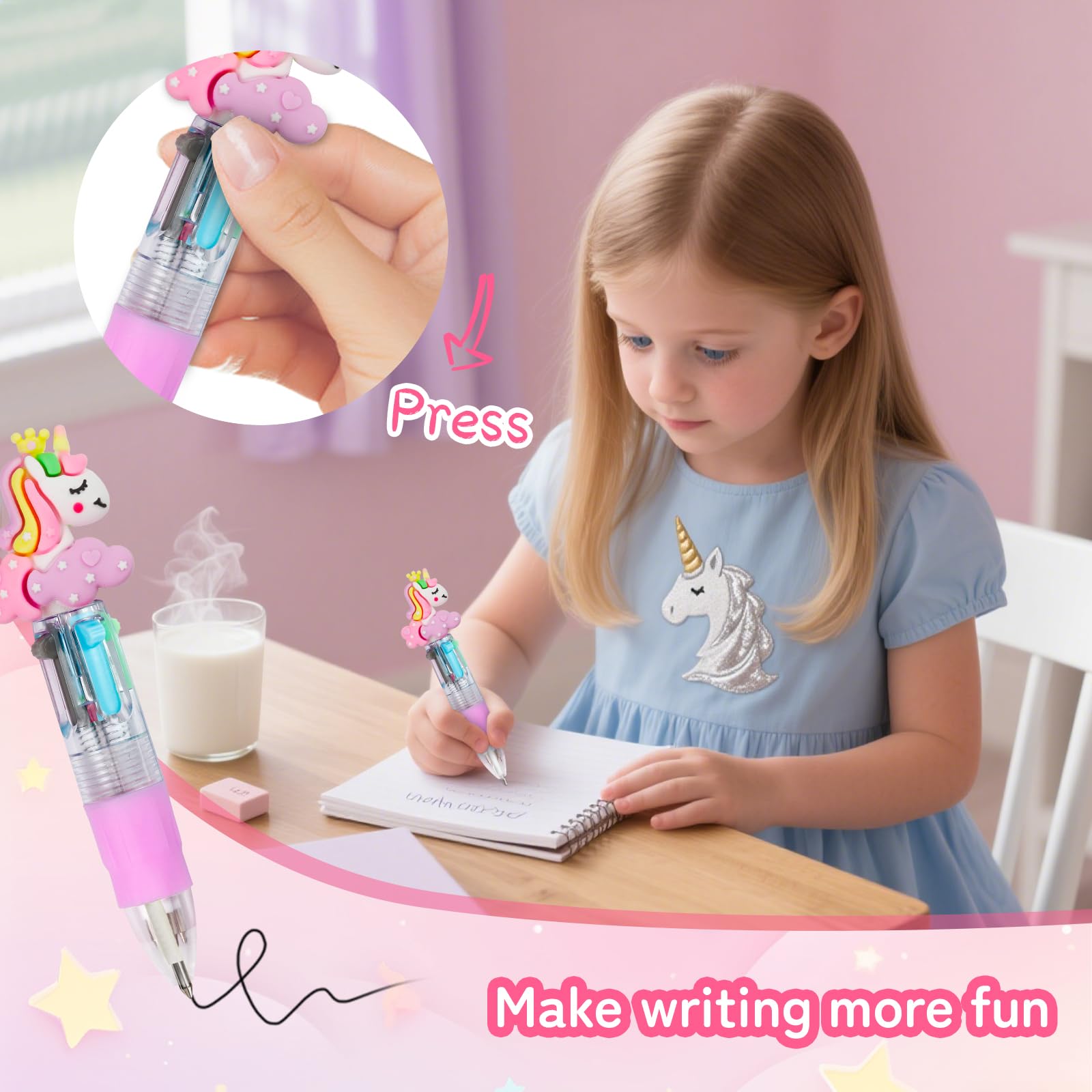 CZWZ 20Pcs Mini Multicolor Pens in One 4-in-1 Cute Pens Bulk for Kids, Fun Kawaii Ballpoint Pens for Birthdays and Children's Party Favors Gifts Teacher School Supplies