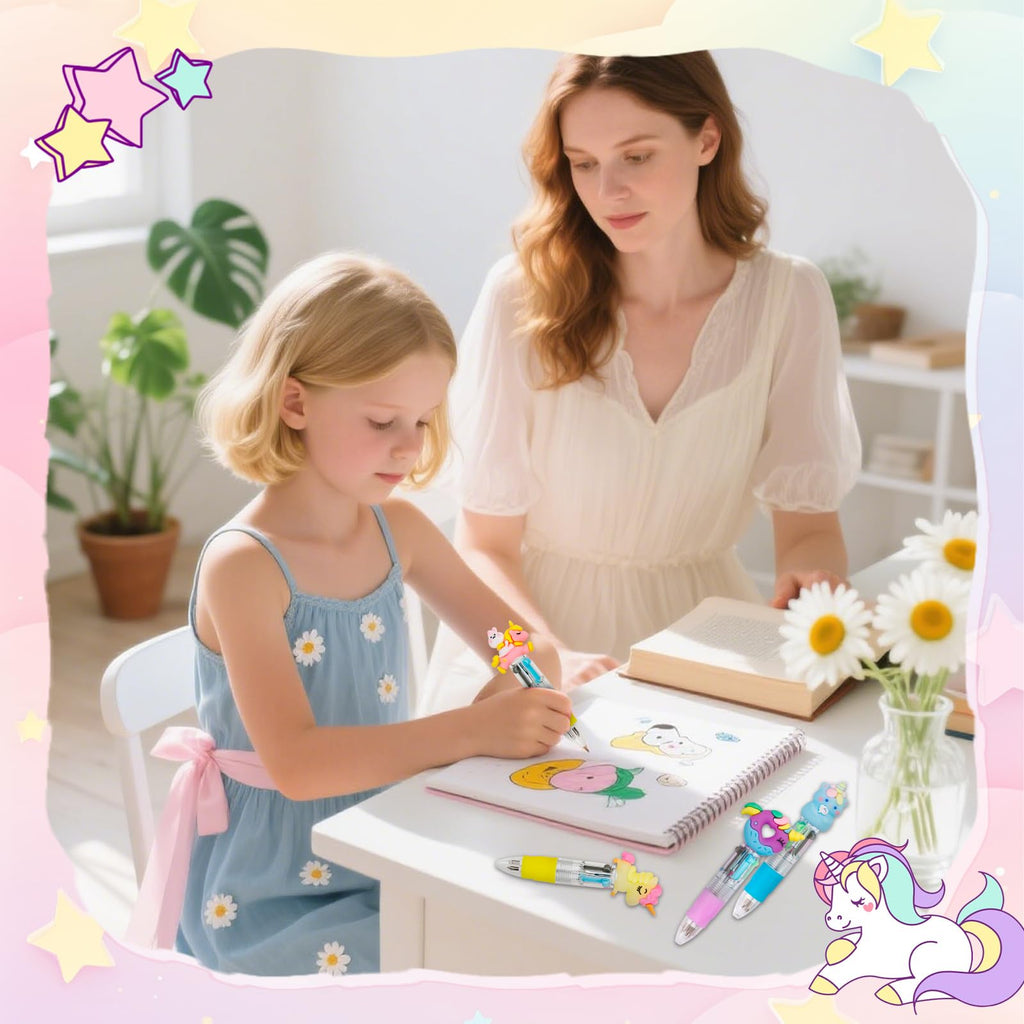 CZWZ 20Pcs Mini Multicolor Pens in One 4-in-1 Cute Pens Bulk for Kids, Fun Kawaii Ballpoint Pens for Birthdays and Children's Party Favors Gifts Teacher School Supplies