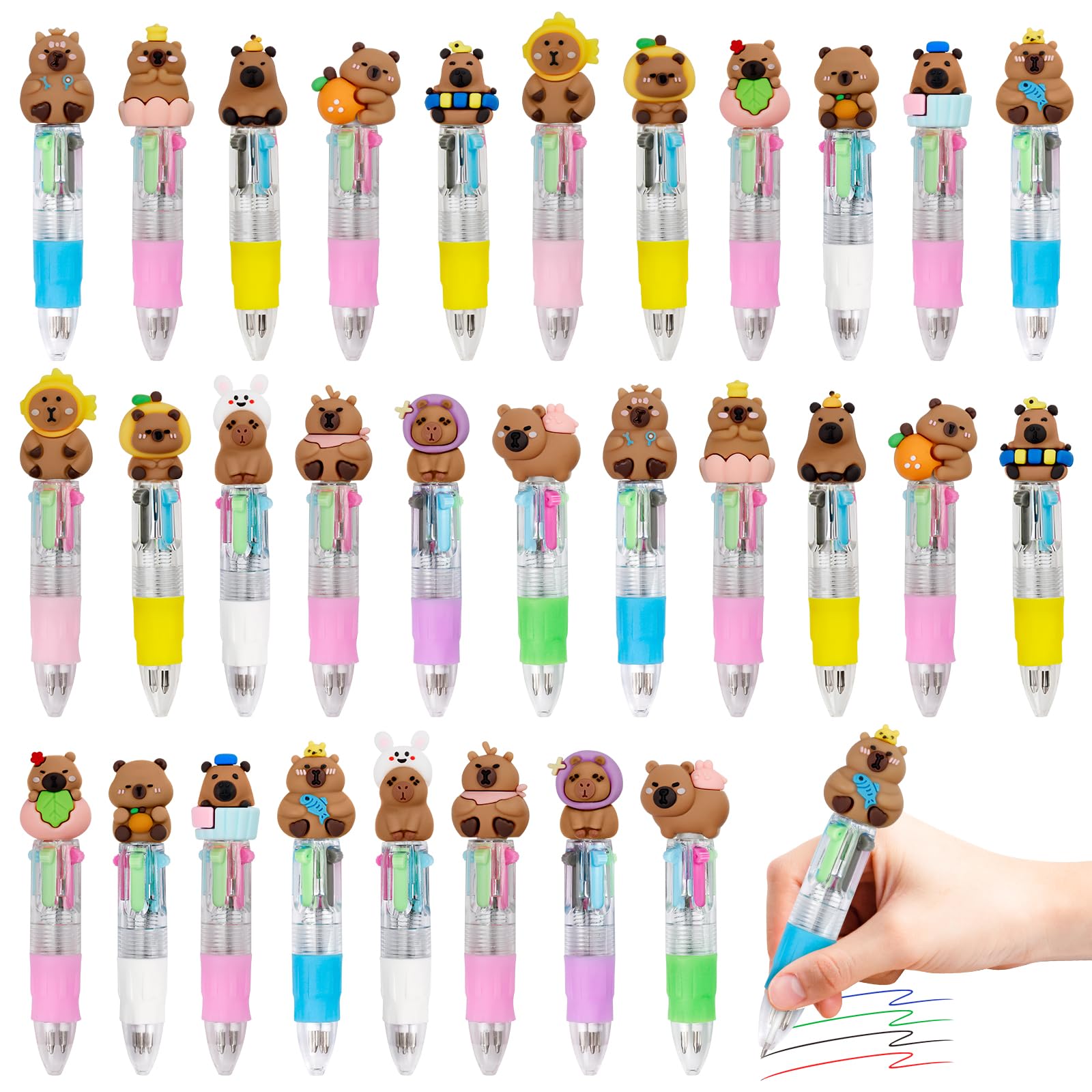 CZWZ 20Pcs Mini Multicolor Pens in One 4-in-1 Cute Pens Bulk for Kids, Fun Kawaii Ballpoint Pens for Birthdays and Children's Party Favors Gifts Teacher School Supplies
