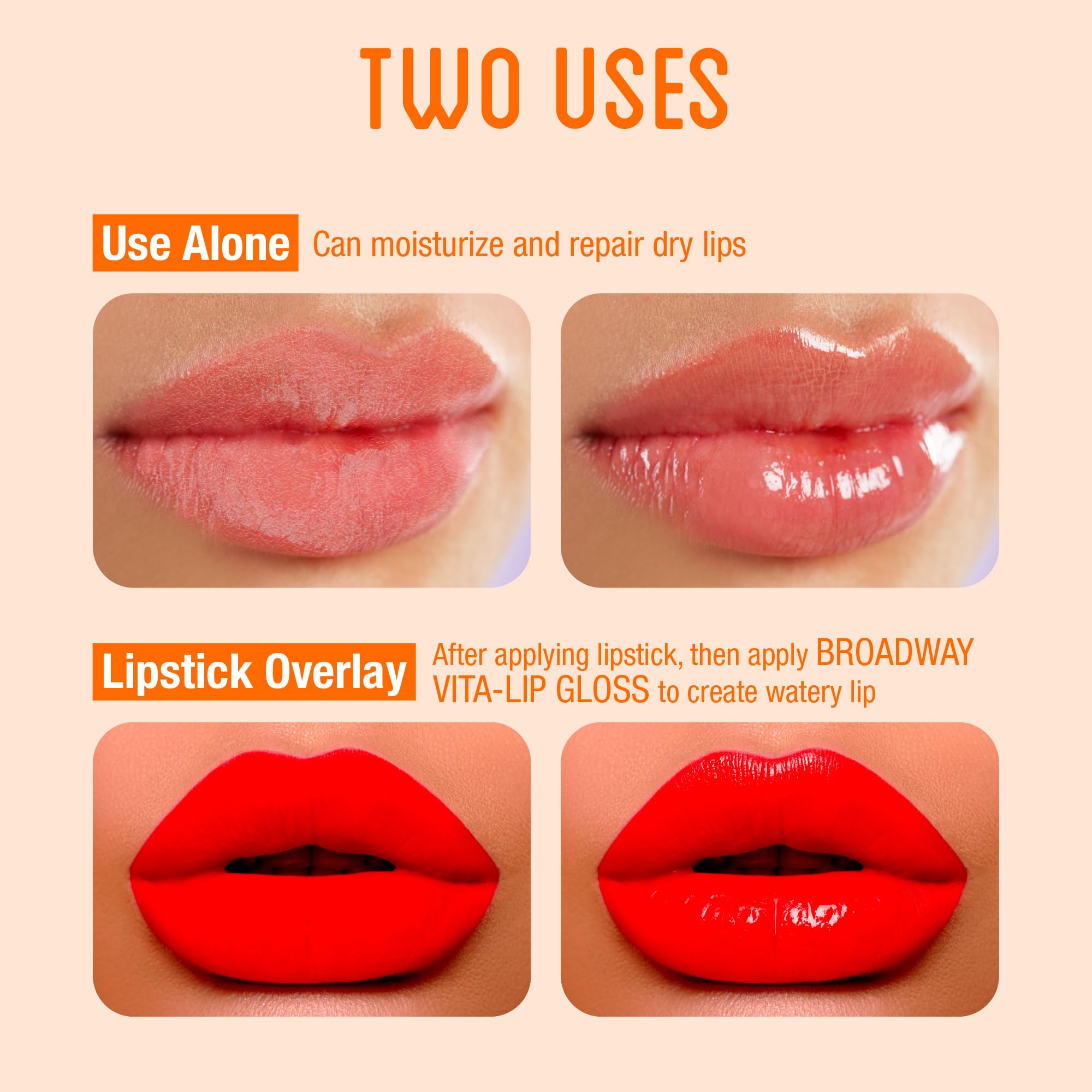 Ruby Kisses Broadway Vita-Lip Clear Lip Gloss (8 Pack), Ultra-Hydrating & Soothing Formula with Vitamins, High-Shine Non-Sticky Finish Lip Balm with Mint, Rosehip, Coconut, Mango, Argan, Honey, Shea