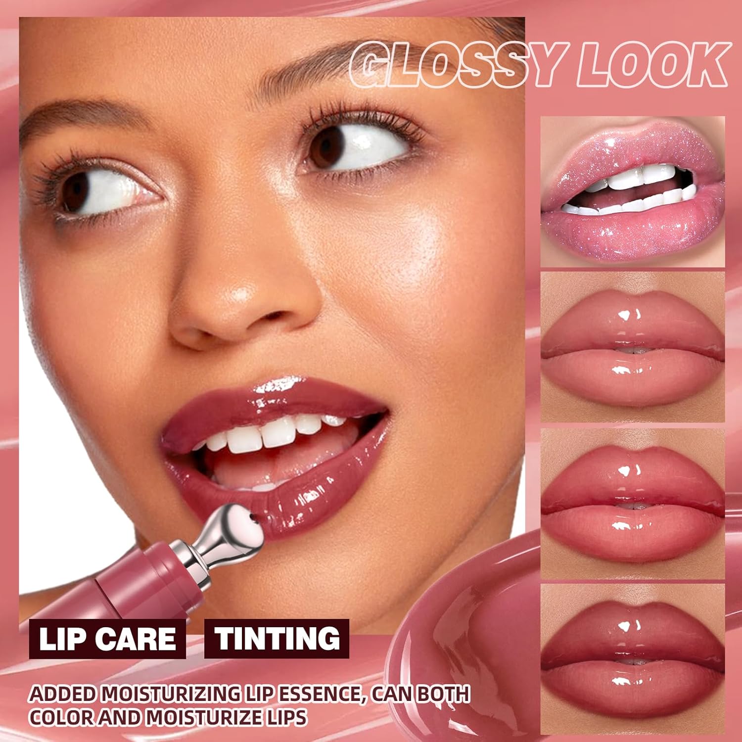 4Pcs Tinted Lip Gloss Set, Hydrating Lip Plumper High Shine Glass Finish Lip Jam, Long-Lasting Liquid Lipstick, Moisturizing Jelly Lipstick, Lip Gloss for Women