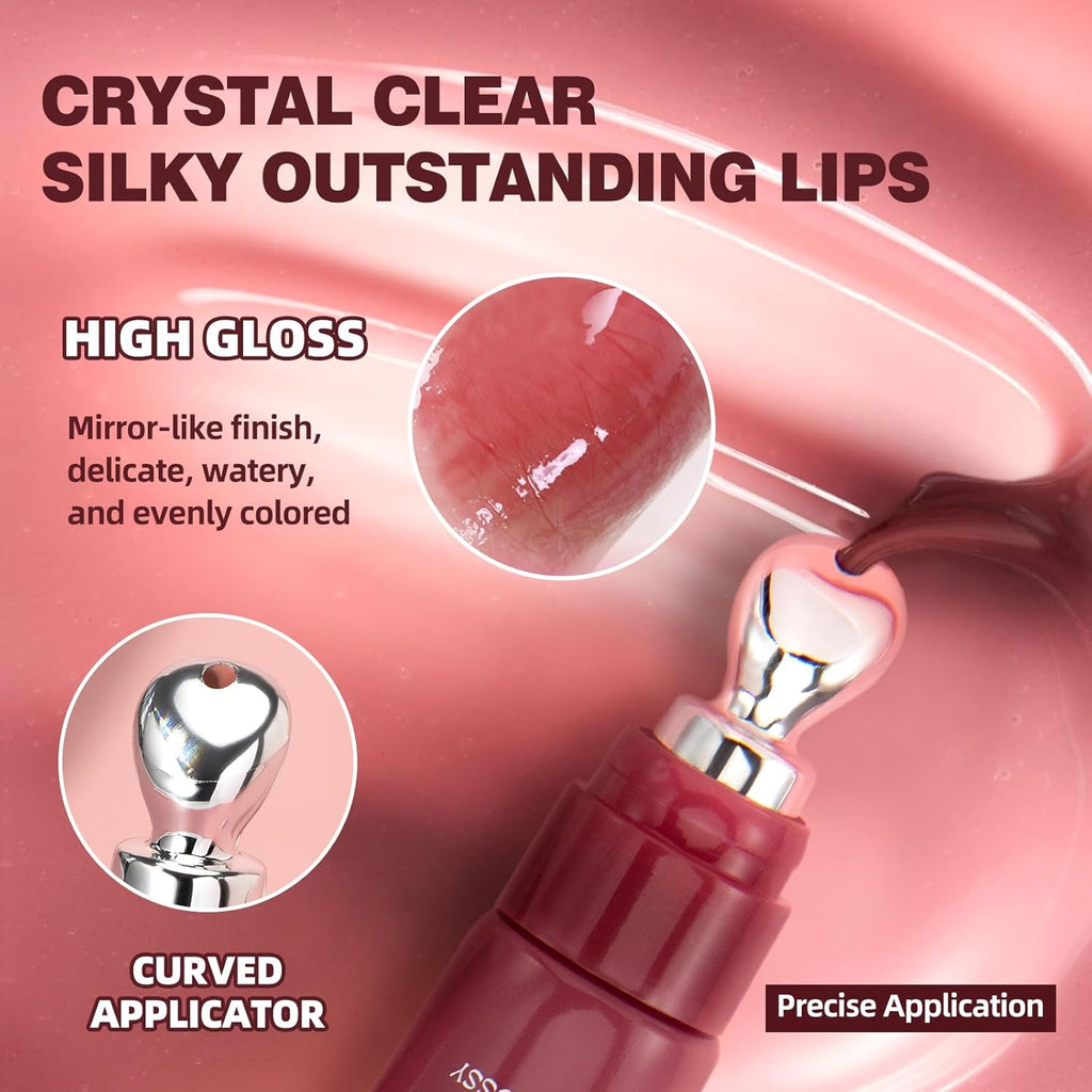 4Pcs Tinted Lip Gloss Set, Hydrating Lip Plumper High Shine Glass Finish Lip Jam, Long-Lasting Liquid Lipstick, Moisturizing Jelly Lipstick, Lip Gloss for Women