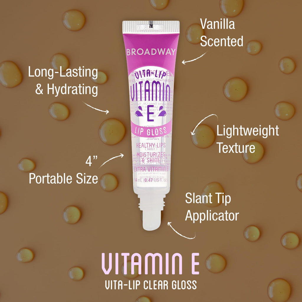 Ruby Kisses Broadway Vita-Lip Clear Lip Gloss (8 Pack), Ultra-Hydrating & Soothing Formula with Vitamins, High-Shine Non-Sticky Finish Lip Balm with Mint, Rosehip, Coconut, Mango, Argan, Honey, Shea