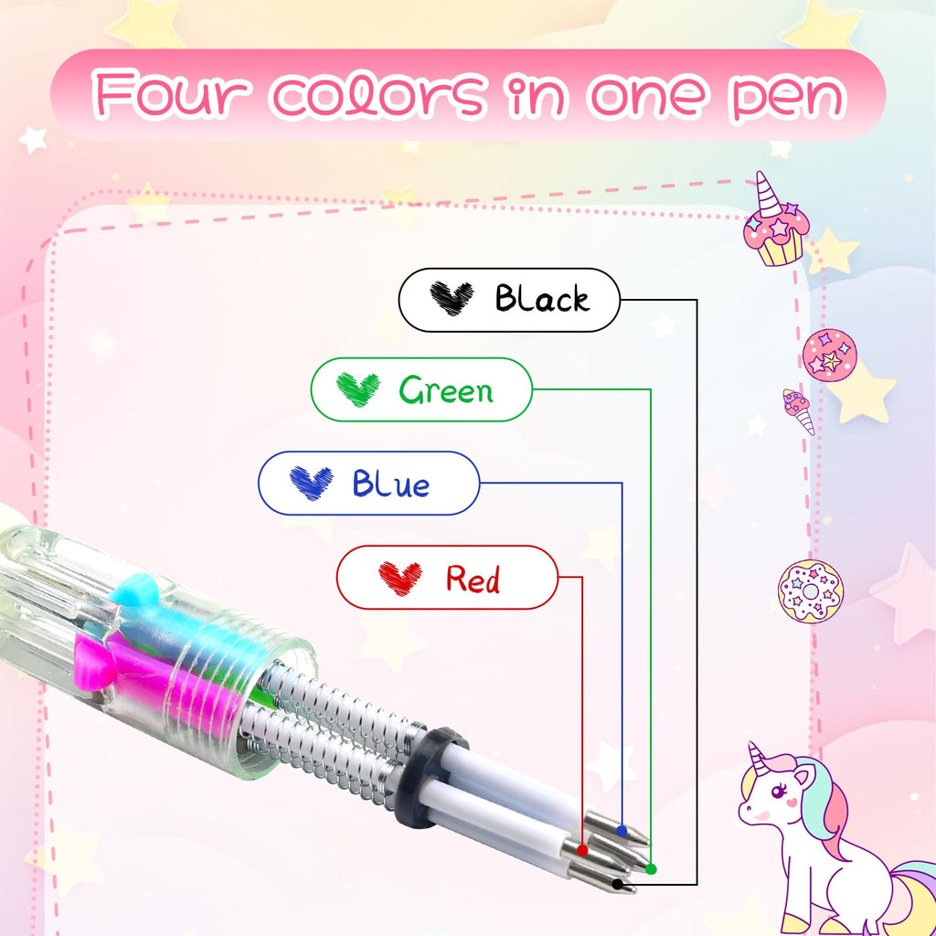 CZWZ 20Pcs Mini Multicolor Pens in One 4-in-1 Cute Pens Bulk for Kids, Fun Kawaii Ballpoint Pens for Birthdays and Children's Party Favors Gifts Teacher School Supplies