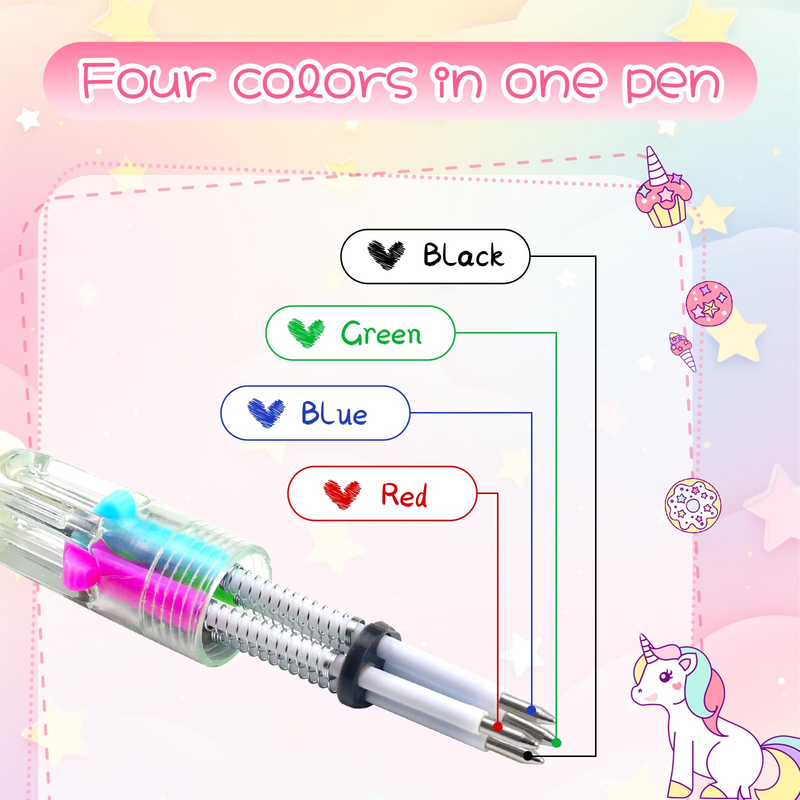 CZWZ 20Pcs Mini Multicolor Pens in One 4-in-1 Cute Pens Bulk for Kids, Fun Kawaii Ballpoint Pens for Birthdays and Children's Party Favors Gifts Teacher School Supplies