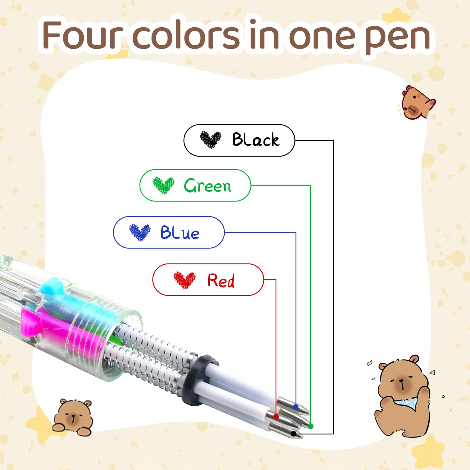 CZWZ 20Pcs Mini Multicolor Pens in One 4-in-1 Cute Pens Bulk for Kids, Fun Kawaii Ballpoint Pens for Birthdays and Children's Party Favors Gifts Teacher School Supplies