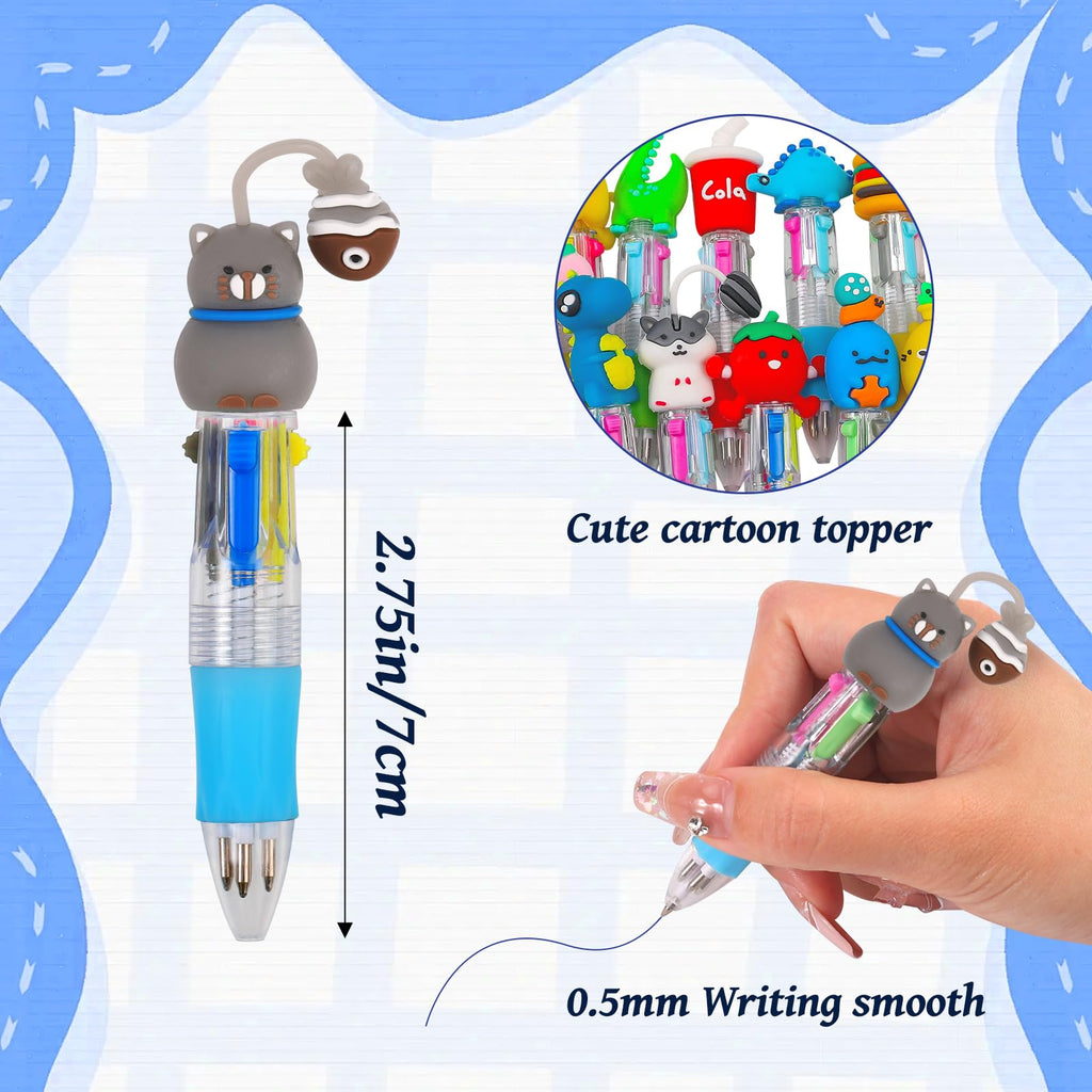 CZWZ 20Pcs Mini Multicolor Pens in One 4-in-1 Cute Pens Bulk for Kids, Fun Kawaii Ballpoint Pens for Birthdays and Children's Party Favors Gifts Teacher School Supplies