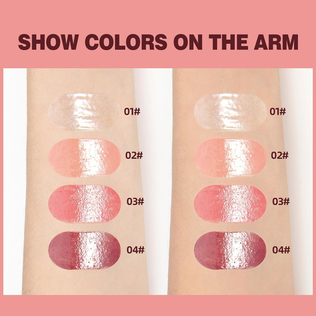4Pcs Tinted Lip Gloss Set, Hydrating Lip Plumper High Shine Glass Finish Lip Jam, Long-Lasting Liquid Lipstick, Moisturizing Jelly Lipstick, Lip Gloss for Women
