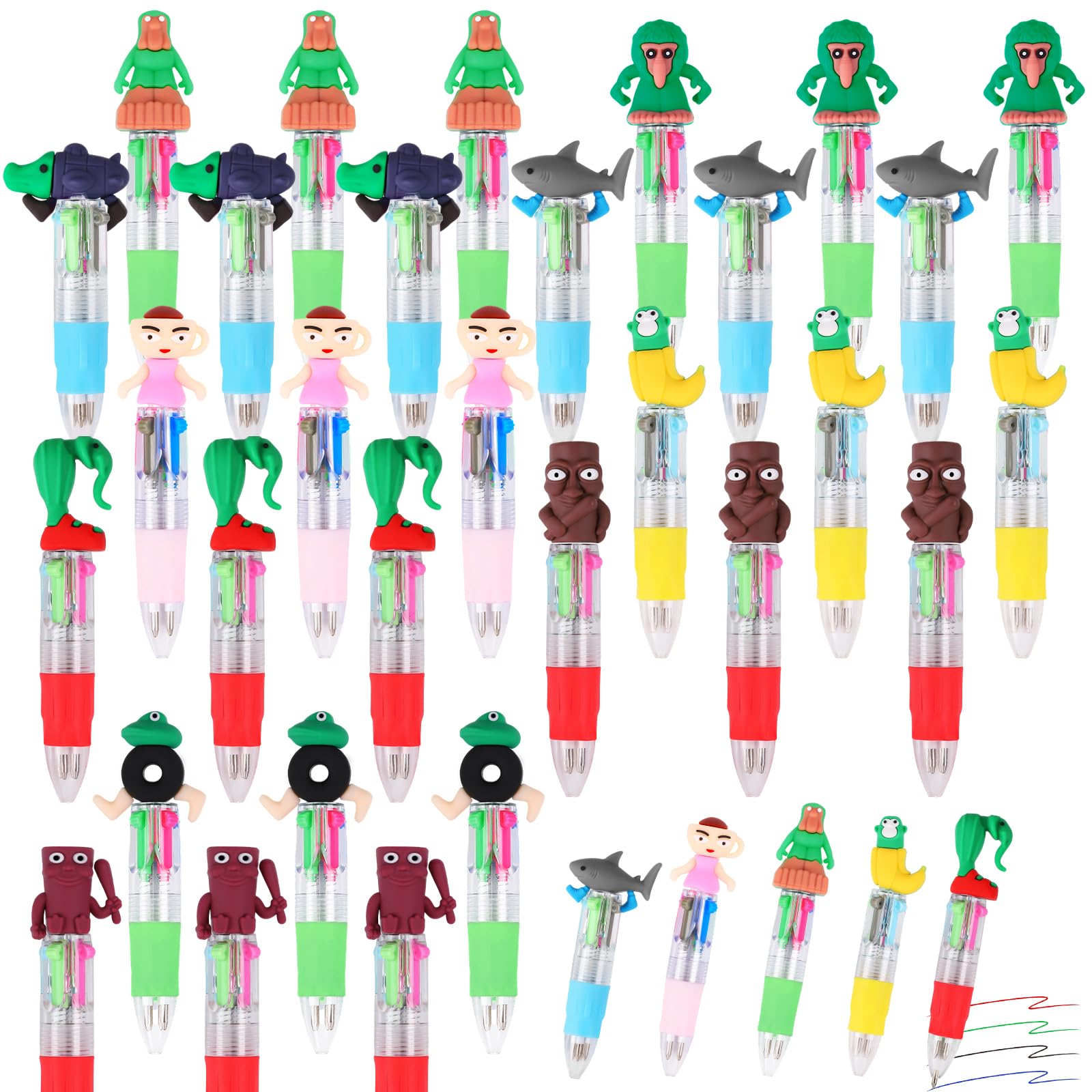 CZWZ 20Pcs Mini Multicolor Pens in One 4-in-1 Cute Pens Bulk for Kids, Fun Kawaii Ballpoint Pens for Birthdays and Children's Party Favors Gifts Teacher School Supplies