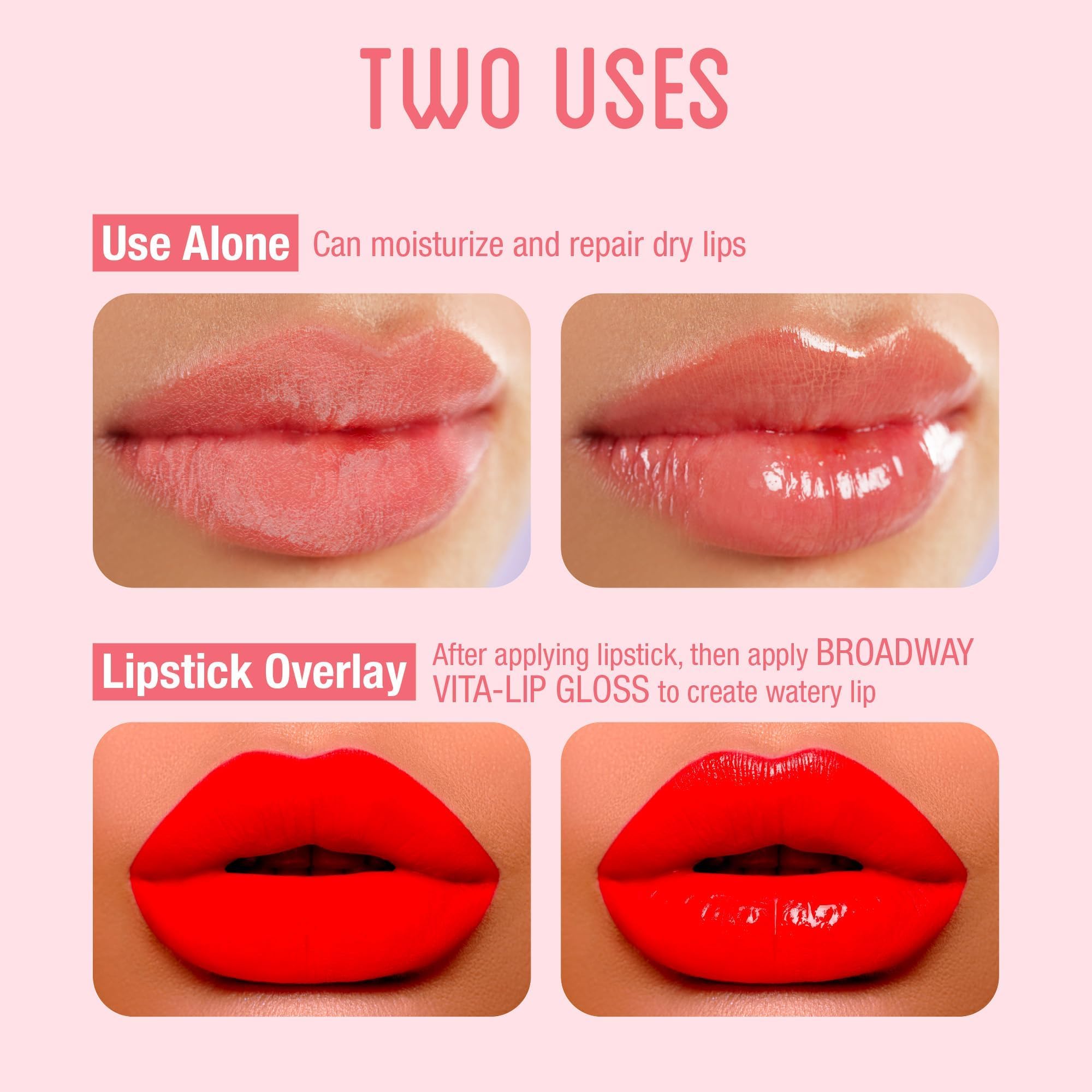 Ruby Kisses Broadway Vita-Lip Clear Lip Gloss (8 Pack), Ultra-Hydrating & Soothing Formula with Vitamins, High-Shine Non-Sticky Finish Lip Balm with Mint, Rosehip, Coconut, Mango, Argan, Honey, Shea