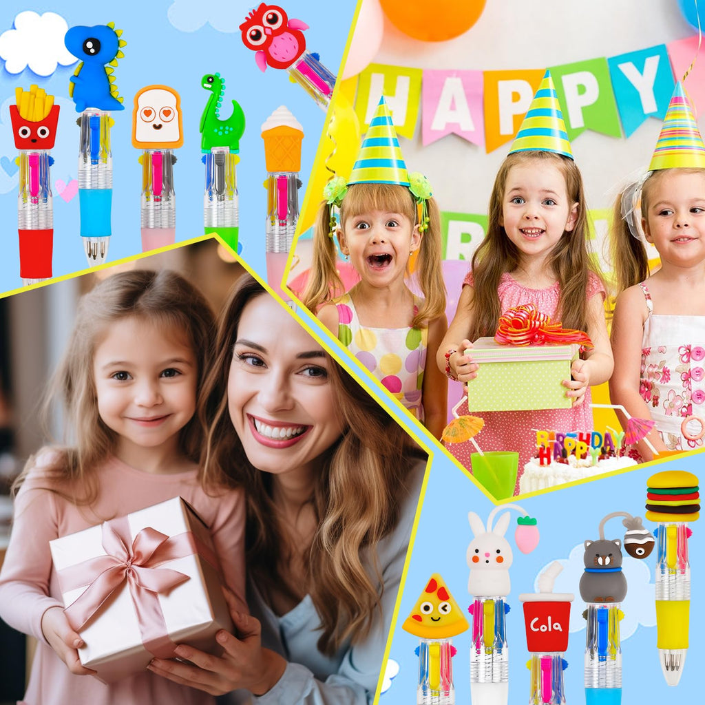 CZWZ 20Pcs Mini Multicolor Pens in One 4-in-1 Cute Pens Bulk for Kids, Fun Kawaii Ballpoint Pens for Birthdays and Children's Party Favors Gifts Teacher School Supplies