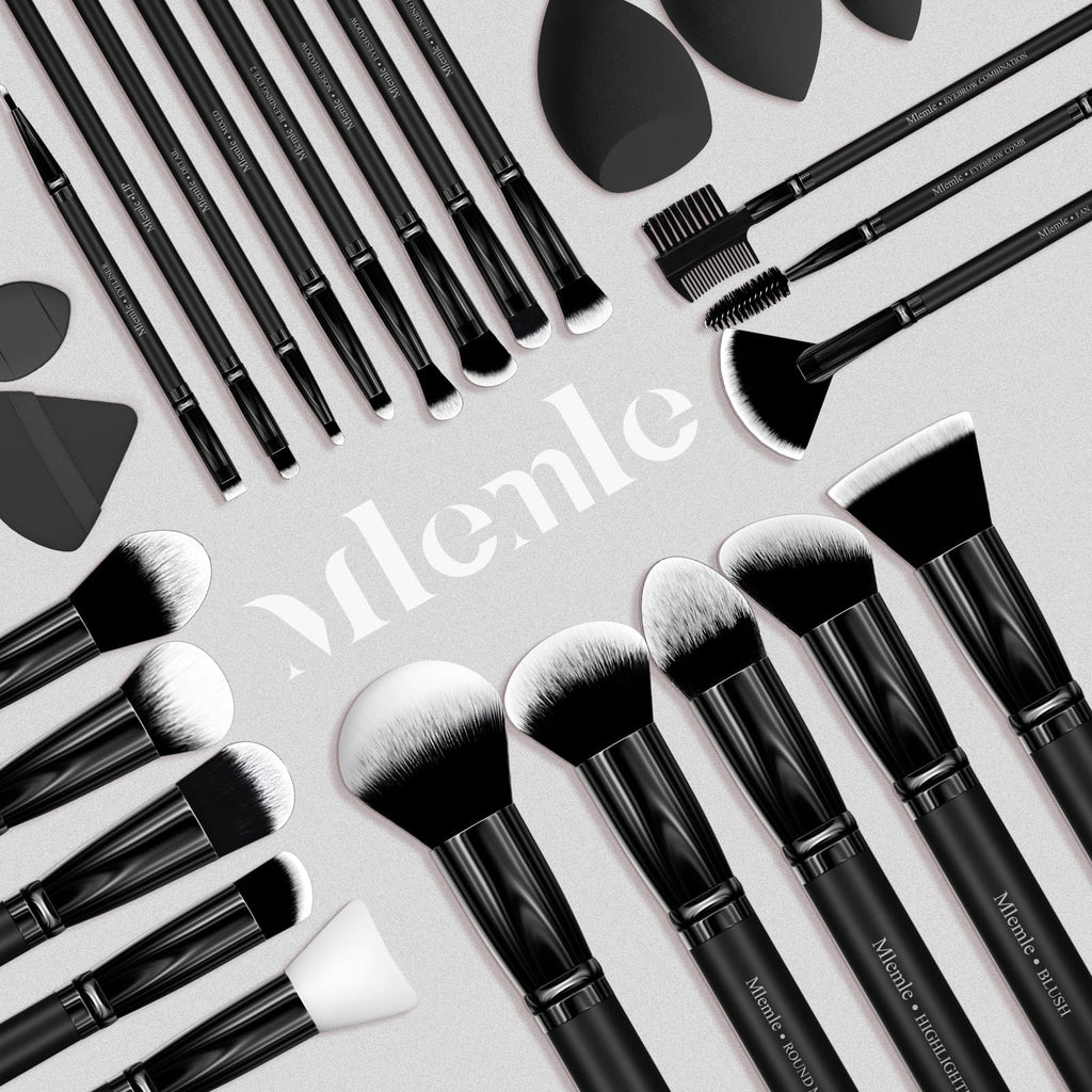 Makeup Brushes Set, Mlemle Professional 26 Pcs Makeup Kit, Include Powder Foundation Concealers Blush Eye shadows Eyebrow 21 Pcs Makeup Brushes and 2 Powder Puff, 3 Makeup Sponge(A01-Pink)