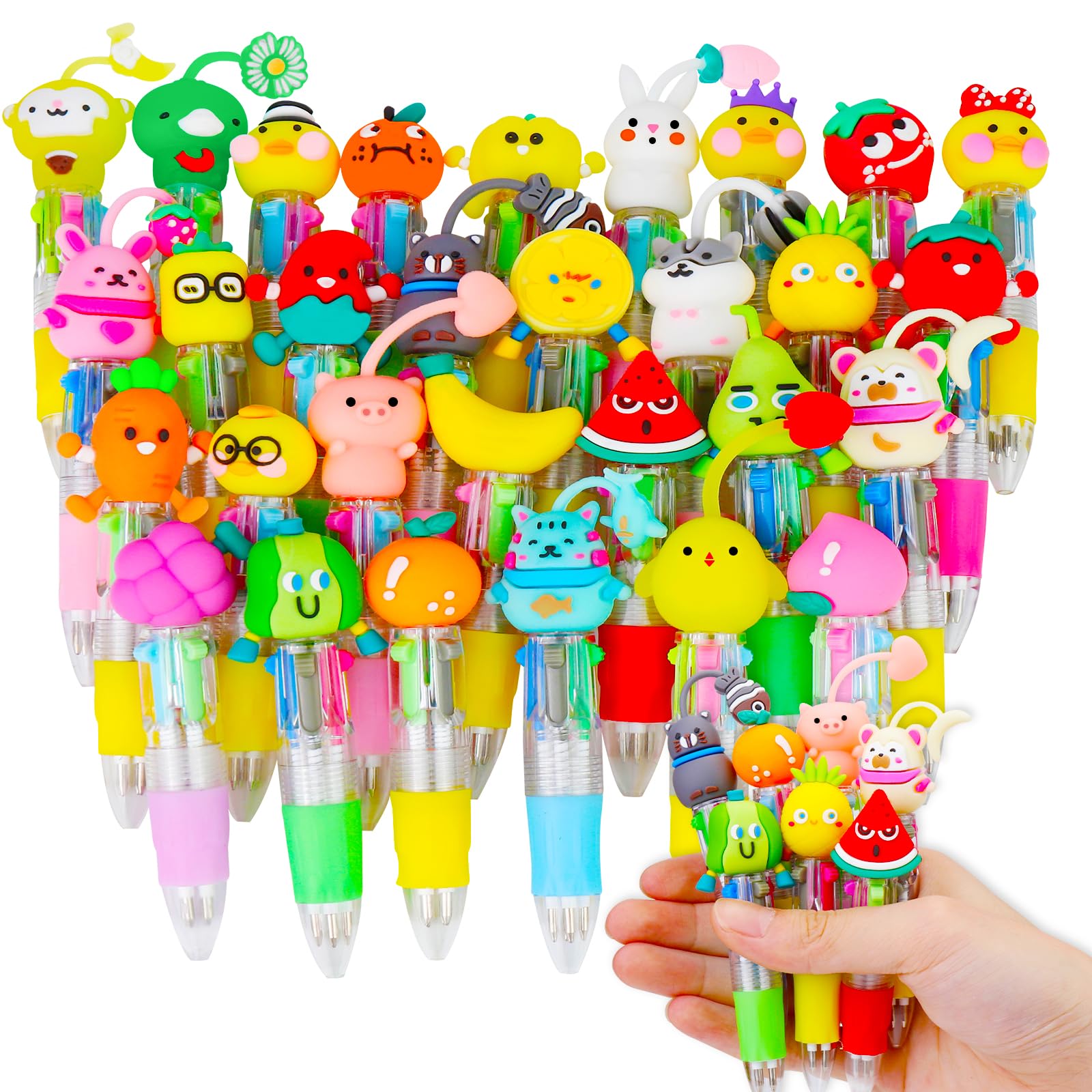 CZWZ 20Pcs Mini Multicolor Pens in One 4-in-1 Cute Pens Bulk for Kids, Fun Kawaii Ballpoint Pens for Birthdays and Children's Party Favors Gifts Teacher School Supplies