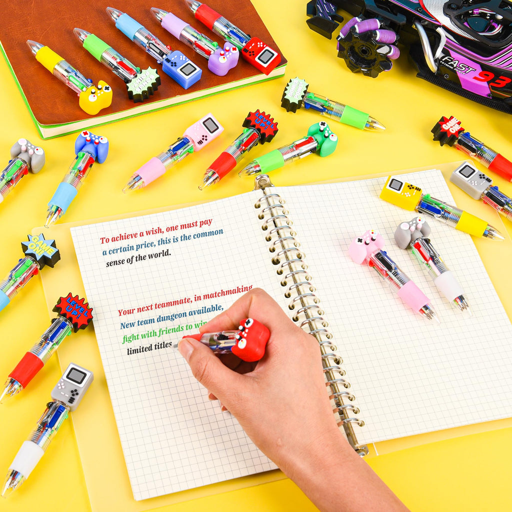 LiYiQ 50 Pcs Video Game Multicolor Pen in One Cartoon Cute Fun 4-in-1 Cute Pens Bulk Kawaii Game Handle Level Up Games Console Shape Cool Ballpoint Pens for Kids Fun Gifts