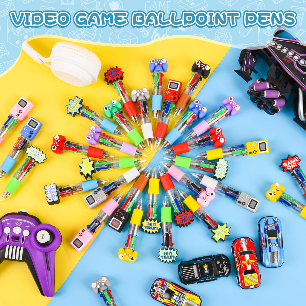 LiYiQ 50 Pcs Video Game Multicolor Pen in One Cartoon Cute Fun 4-in-1 Cute Pens Bulk Kawaii Game Handle Level Up Games Console Shape Cool Ballpoint Pens for Kids Fun Gifts