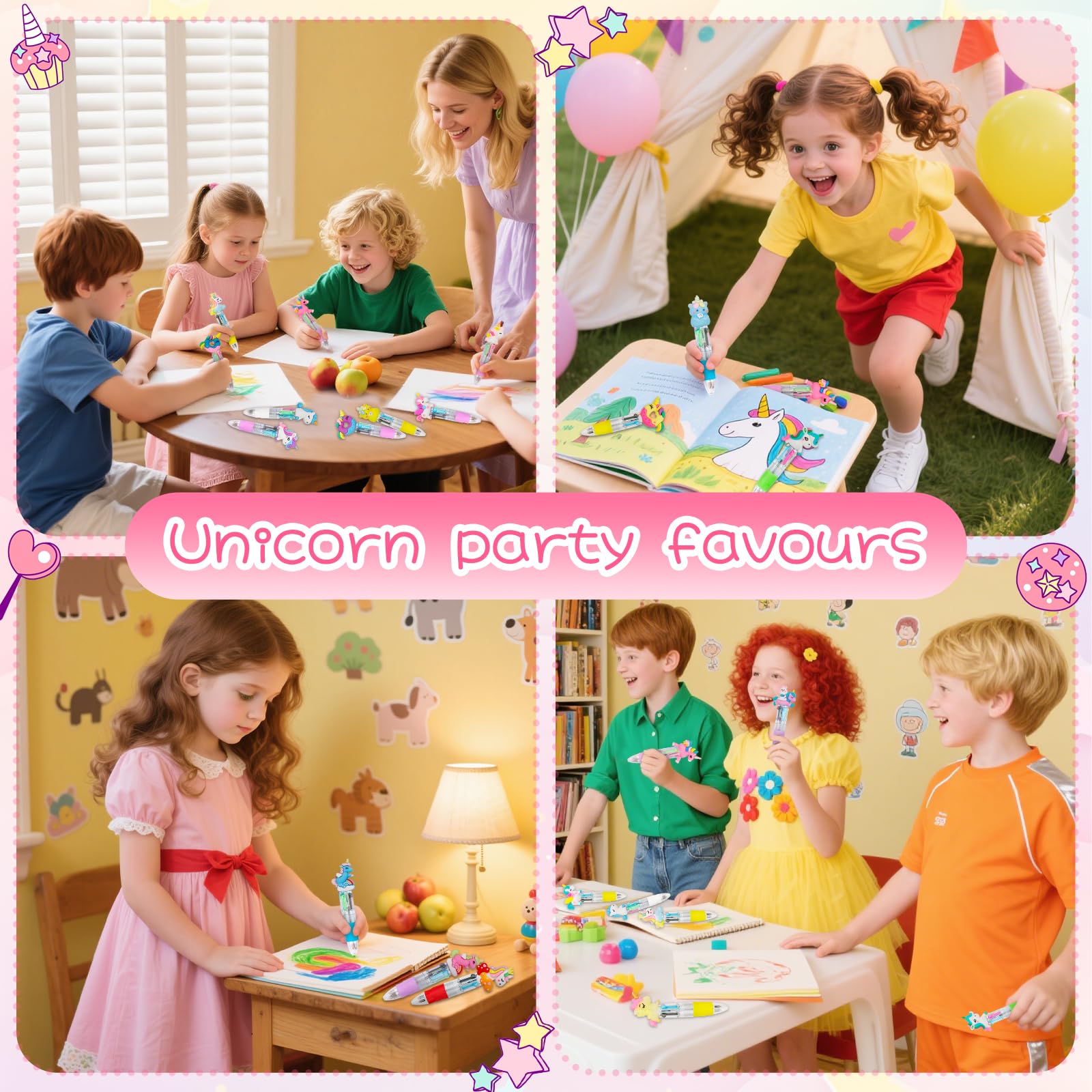 CZWZ 20Pcs Mini Multicolor Pens in One 4-in-1 Cute Pens Bulk for Kids, Fun Kawaii Ballpoint Pens for Birthdays and Children's Party Favors Gifts Teacher School Supplies
