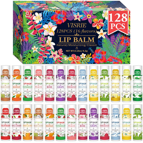 32 Pack Lip Balm, Natural Lip Balm Bulk with Vitamin E and Coconut Oil, Moisturizing Lip Balms for Dry Lips-16 Flavors