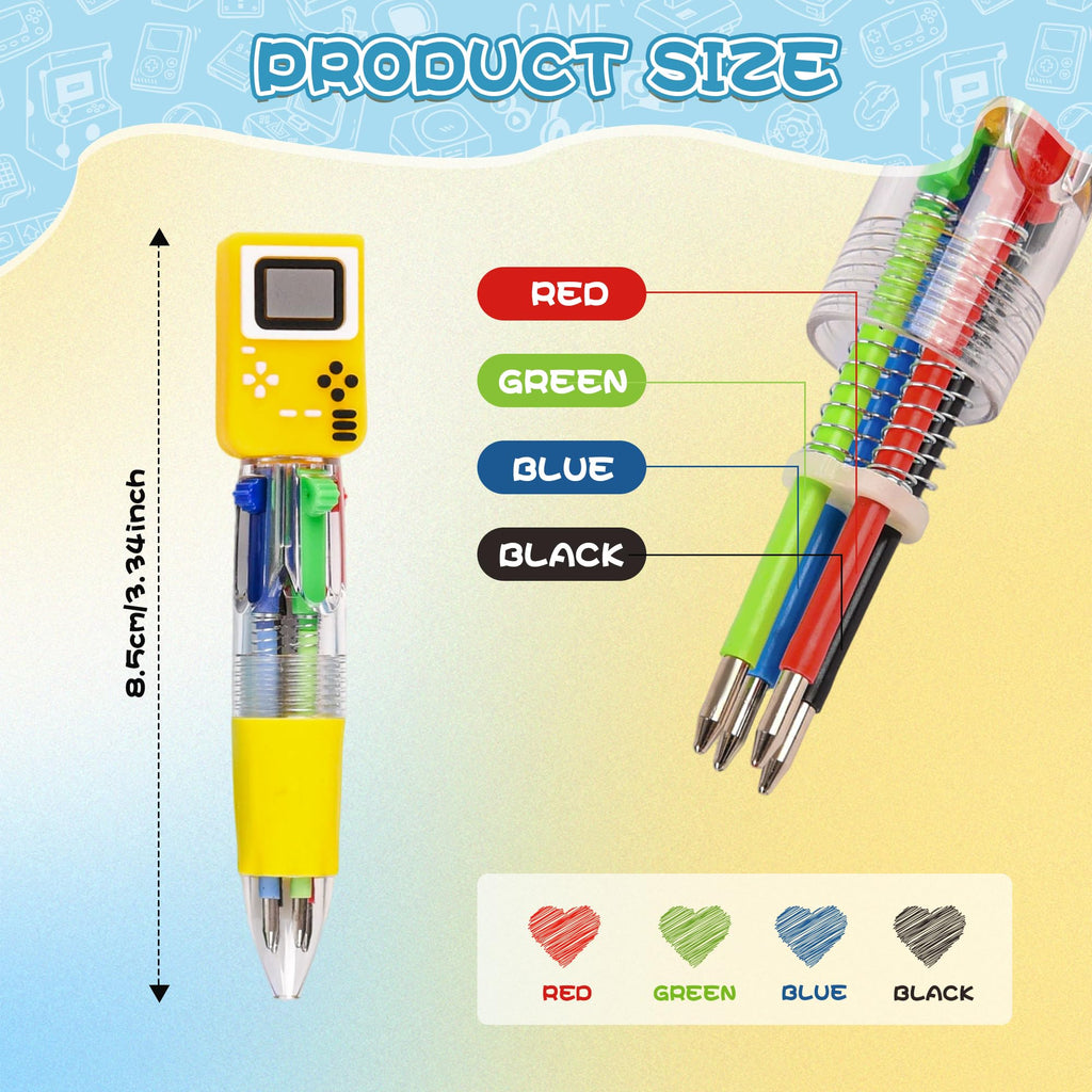 LiYiQ 50 Pcs Video Game Multicolor Pen in One Cartoon Cute Fun 4-in-1 Cute Pens Bulk Kawaii Game Handle Level Up Games Console Shape Cool Ballpoint Pens for Kids Fun Gifts
