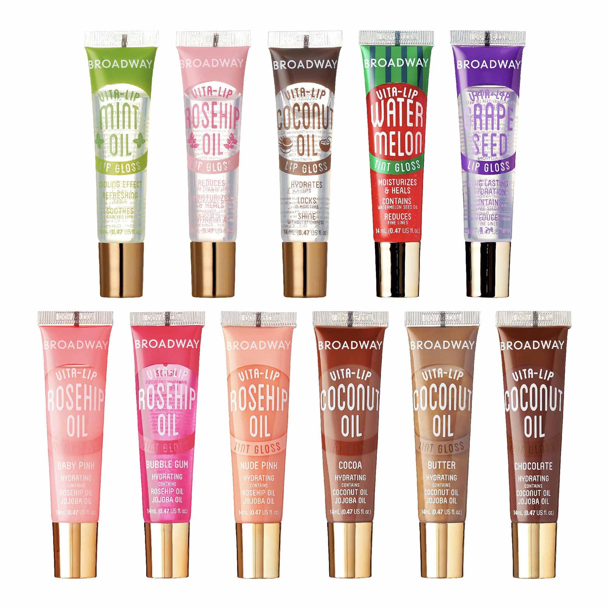 Ruby Kisses Broadway Vita-Lip Clear Lip Gloss (8 Pack), Ultra-Hydrating & Soothing Formula with Vitamins, High-Shine Non-Sticky Finish Lip Balm with Mint, Rosehip, Coconut, Mango, Argan, Honey, Shea