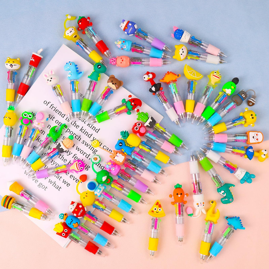 CZWZ 20Pcs Mini Multicolor Pens in One 4-in-1 Cute Pens Bulk for Kids, Fun Kawaii Ballpoint Pens for Birthdays and Children's Party Favors Gifts Teacher School Supplies