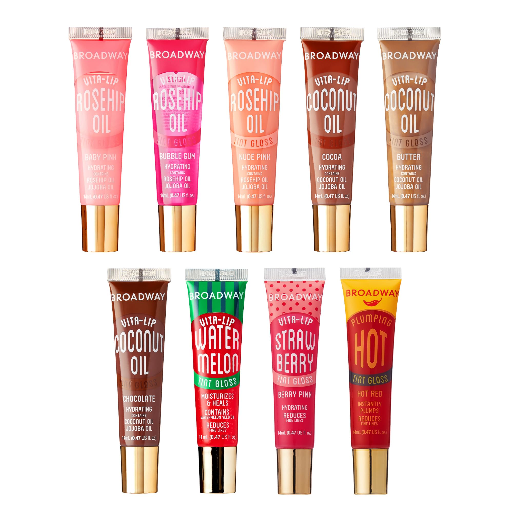 Ruby Kisses Broadway Vita-Lip Clear Lip Gloss (8 Pack), Ultra-Hydrating & Soothing Formula with Vitamins, High-Shine Non-Sticky Finish Lip Balm with Mint, Rosehip, Coconut, Mango, Argan, Honey, Shea