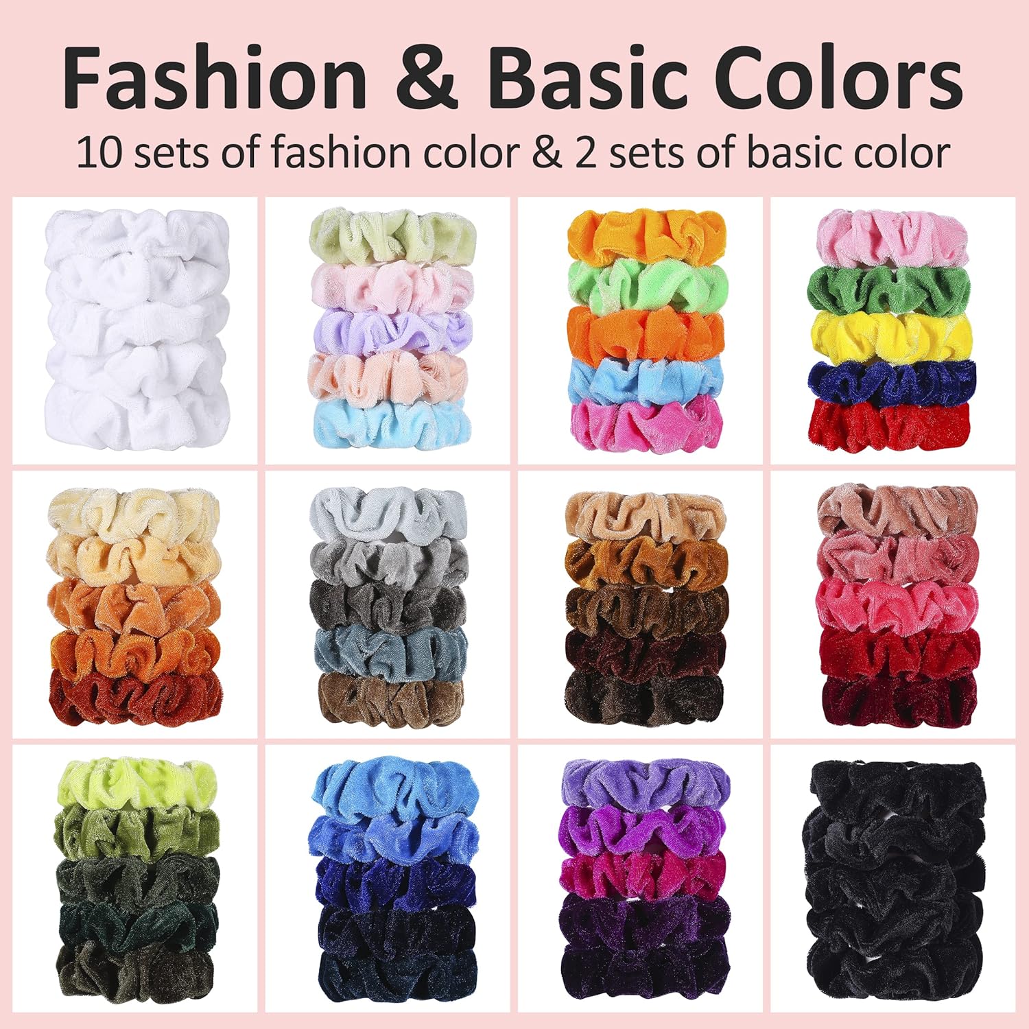 Velvet Scrunchies for  Women, Girls & Kids 60 Bulk Pack, Soft Hair Scrunchie Hair Ties Scrunchy for Thick, Curly, Medium, Thin, Fine Hair, No Damage & Non Slip, Colorful Hair Accessories