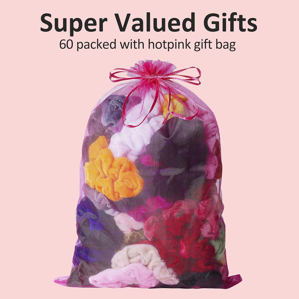 Velvet Scrunchies for  Women, Girls & Kids 60 Bulk Pack, Soft Hair Scrunchie Hair Ties Scrunchy for Thick, Curly, Medium, Thin, Fine Hair, No Damage & Non Slip, Colorful Hair Accessories