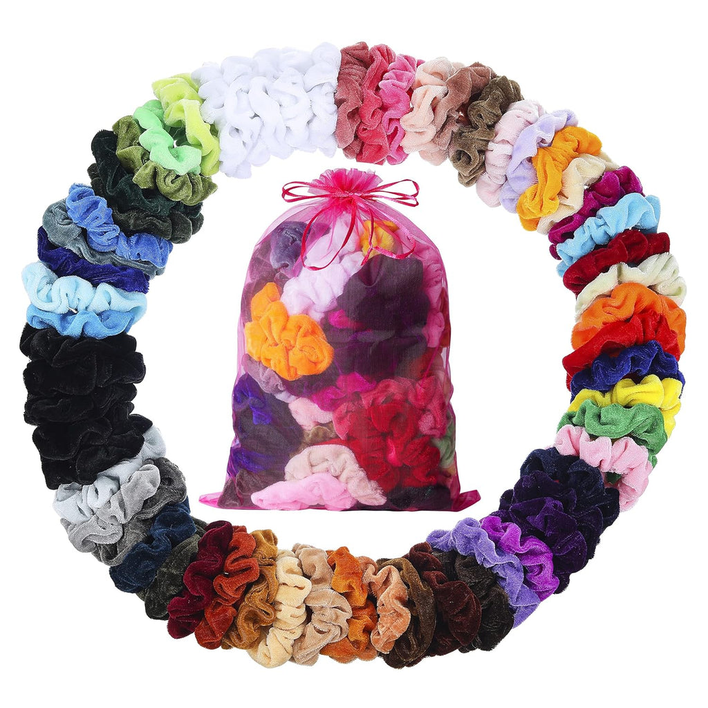 Velvet Scrunchies for  Women, Girls & Kids 60 Bulk Pack, Soft Hair Scrunchie Hair Ties Scrunchy for Thick, Curly, Medium, Thin, Fine Hair, No Damage & Non Slip, Colorful Hair Accessories